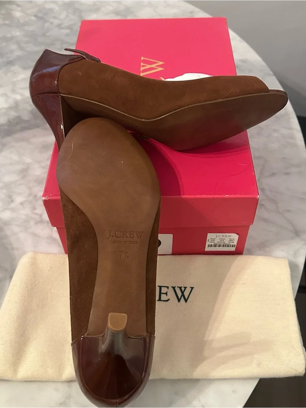 J. Crew Cossette Mary Jane Peep Toe Heels in Glazed Pecan Brown